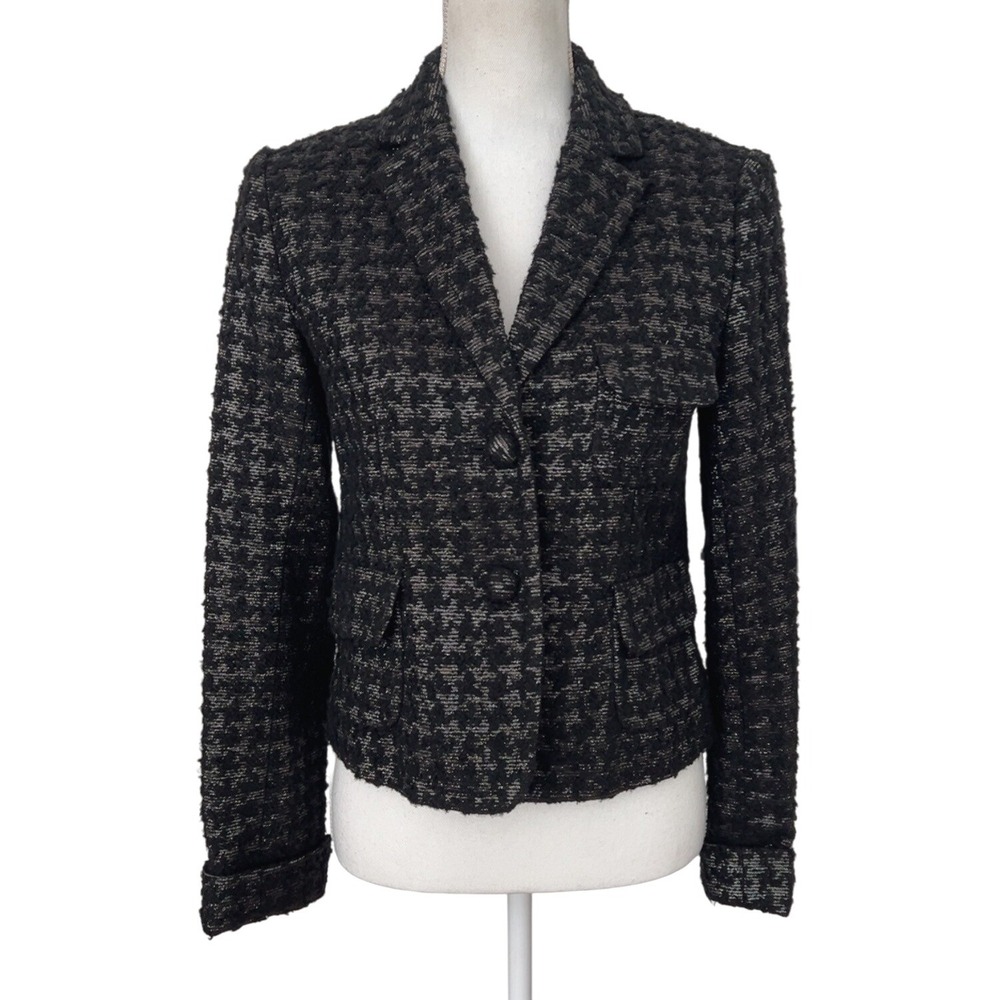J. Crew black metallic grey houndstooth wool blend blazer | SZ: 4